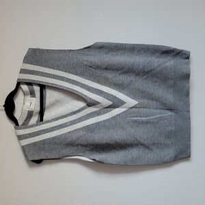 All:Row  grey v neck sweater vest  with white stripes Preppy Prep Nautical